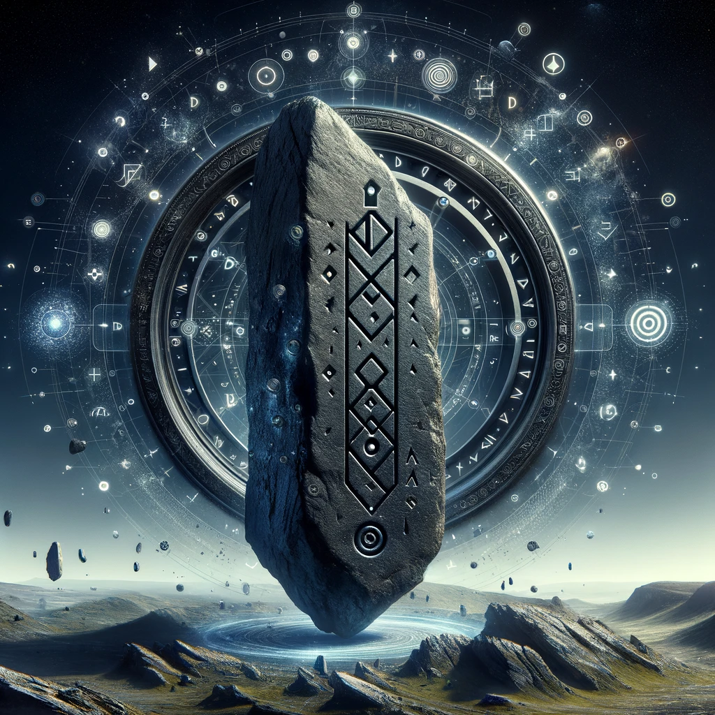 Rune Ecosystem Revealed: 7 Inspiring Innovations Redefining the Blockchain Landscape 2 DALL·E 2024 03 16 18.03.29 Innovate the original image by enhancing the background or surroundings of the sleek dark runestone with the inscription 63140674 and the unique